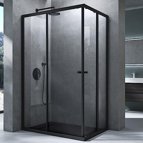 Mai & Mai Box Doccia 120x80cm, Box Doccia a Soffietto Cabina Bagno in Cristallo Trasparente con Porte Scorrevoli Box Cabina Doccia Ravenna16K Plus, Nero
