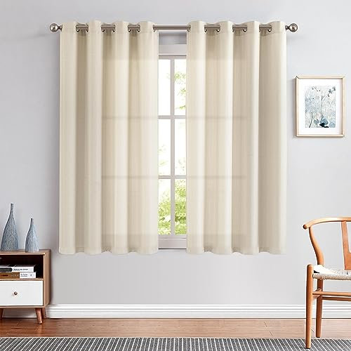 TOPICK Beige Vorhänge 145H x 130B cm 2 Stücke Blickdicht Gardinen mit Ösen Lichtfilterung Privarsphäre Ösenvorhang für Wohnzimmer Schlafzimmer