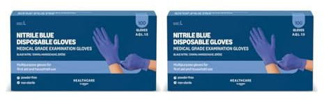 Hevea Guanti Monouso in Nitrile, senza Polvere, 1 x 100, Taglia L, Colore Blu (Confezione da 2)