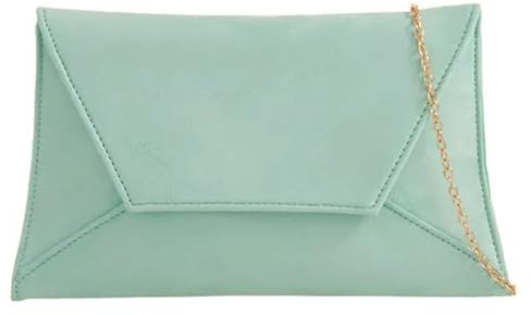 UShopUK Bolso de mano de ante estilo sobre para novia, graduación, boda, noche, fiesta, bolso de mano, verde menta, Medium