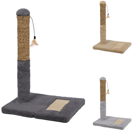 PATAM Palo rascador de sisal con Pluma de Juego, Base Reforzada, fácil Montaje, Altura 52 cm - Softy Gris Oscuro