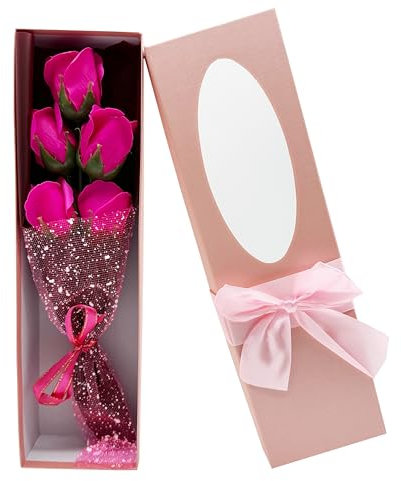 SECALIFE 5 Stück Künstliche Rosen Blumen Schaumrosen mit Stielen Rosensträuße in Box, Rosen Künstliche Blumen, Frau Freundinnen (Rose Rot)