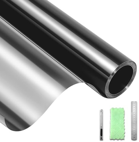 DIFIT Film Fenêtre Anti-Regard Film Miroir pour Fenêtre sans Tain Films Occultant Fenêtre Anti UV Protection Solaire Anti Chaleur Films Électrostatique Vitre Maisons, Bureaux（Noire-Argent，44.3x200cm）