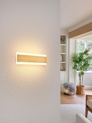 LUOLONG Applique murale LED en bois longue applique en bambou 30 cm lampe d'intérieur 3000 K appliques murales 12W éclairage intérieur moderne lampe de chevet lampe de couloir chambre escalier