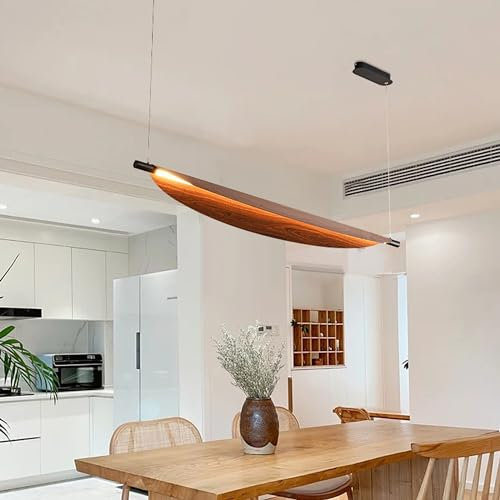 DDYY LED-Hängeleuchte aus Holz dimmbare rustikale Holz-Moderne Hängelampe Esszimmerlampe mit Fernbedienung Pendelleuchte höhenverstellbar Esstischlampe hängend für Esszimmer Büro Küche (L120CM)