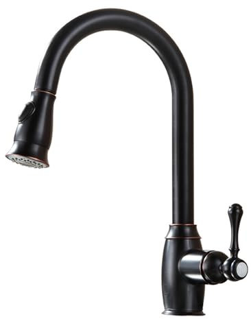 360° drehbarer Küchenspülenhahn mit herausziehbarem Schwenkauslauf, Schwarz-Bronze-Antik-Wasserhahn, Warm-/Kaltwasserhähne aus Messing, zwei Möglichkeiten des Wasserflusses, Retro-Stil, Schwarz
