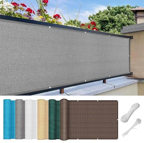 Balkon Sichtschutz mit Ösen 90 x 100 cm HDPE Atmungsaktiv Balkonsichtschutz mit Ösen Reißfest, mit Ösen Kabelbinder Sichtschutz für Balkon Terrasse, Hellgrau