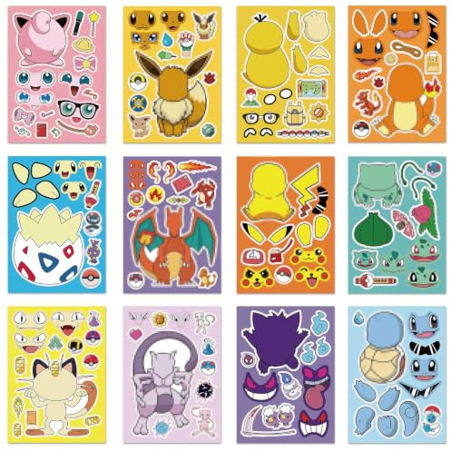 GOACRS Sticker Set für Kinder, 24-Blatt Kleine DIY Make-A-Face Aufkleber, Wasserdichte süße Cartoon Anime Mini Sticker für Scrapbooking, Kindergeburtstag Party Mitgebsel Geschenke für Jungen Mädchen