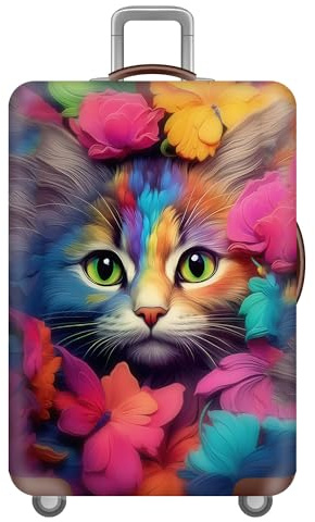Morbuy Elastisch Kofferschutzhülle Waschbare Kofferhülle, Reisekoffer Kofferschutz mit Reißverschluss, Tierdruck Koffer Schutzhülle 18 bis 32 Zoll (XL (29-32 Zoll),Katze)