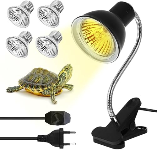 Aicharynic Schildkröte Wärmelampe, Reptilien Terrarium Lampe mit 2 * 25W und 2 * 50W Basking Spot Glühbirnen, Wärmelampe für Schildkröte, Schlange, Eidechse usw Halogen, Orangefarbenes Licht