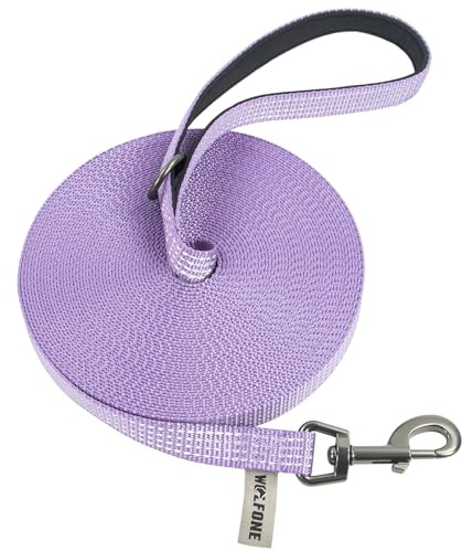 Wolfone Leichte Schleppleine 15m für Hunde,Lila | Reflektierend, Weich gepolsterter Griff, Rückruf-Trainingsleine, Für Outdoor-Übungen