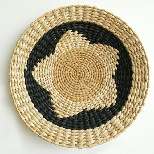 FUPOHUA Platos de decoración de Pared de Mimbre de Paja Tejida a Mano de 30 cm, 5 Piezas, Fondo Colgante de Pared para Dormitorio, sofá Cama, Plato de ratán