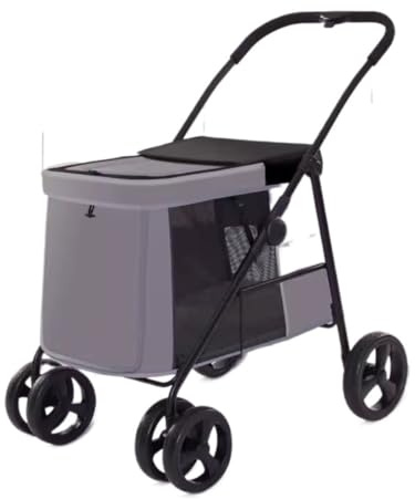 Hundvagn Kattvagn Hopfällbar Husdjursvagn Med 4 Hjul Bärbar Hundvagn Kattvagn För Medelstora Hundar Katter Husdjursvagn(Grey)