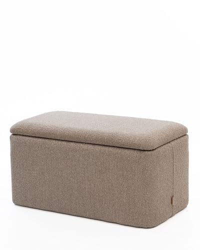 SIX Rechteckiger Polsterhocker mit Stauraum | Sitzhocker | Fußhocker Bouclé Stoff Beige | Stabiler Hocker mit Aufbewahrung | Bequemer Pouf für Wohnzimmer oder Schlafzimmer