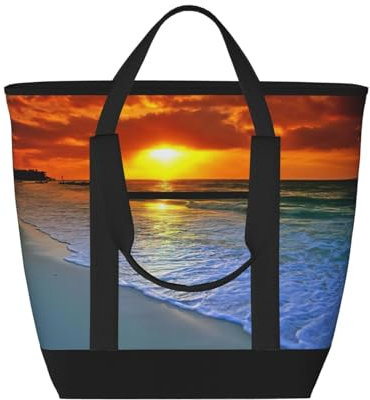 EdWal Strandtasche mit Sonnenuntergang-Druck, große Kapazität, wiederverwendbare Lunchtasche, Strand, Reisen, Camping, Lunchtasche für Damen und Herren