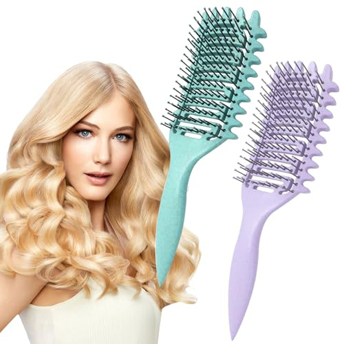 2 Pack Curly Hair Brush, Vented Curl Defining Brush Set, Define Styling Brush for Curly Hair, Shaping and Defining Curls for Women (Green + Purple)