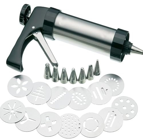 Stainless Steel Biscuit Machine, Multifunctional Dough Press Biscuit Press Gun, Baking Tools, with 13Discs & 8Nozzles Icing Gun, for Diy Baking Biscuit Maker Cakes and Decoration Cookie Maker Kitchen
