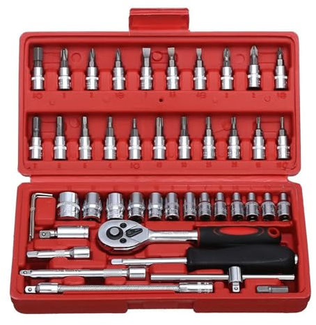 Kit de carraca Juego de 46 Uds de enchufes, herramienta de reparación de automóviles, llave de trinquete, juego de llaves de trinquete, llave inglesa, Kit de herramientas metalúrgicas profesionales(D1