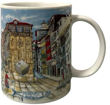 Portugal - Tazas de café tradicionales pintadas a mano de cerámica con caja de regalo, cerámica portuguesa, hermoso regalo de Portugal (Luis Bridge)
