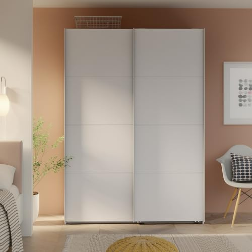Forte SOPHISTISPACE Kleiderschrank 150, Moderner Schrank mit 2 Schwebetüren, Holzwerkstoff, Weiß, 150,3 cm breit, 210,5 cm hoch, 62,9 cm tief