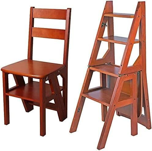 Ladder Platform Wooden Folding Library Ladder Chair,2 In 1 Lightweight Portable Multifunctional Step Stool, 4-Step Stool Dual Purpose Stepladders, Display Stand And Flower Stand For Home