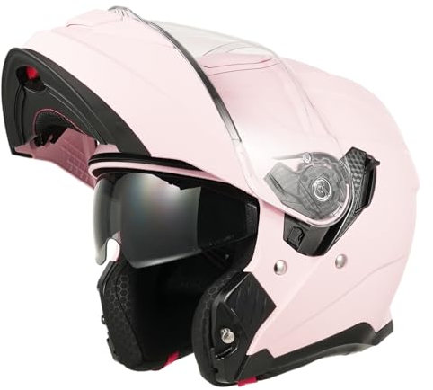 MY Casco Moto Modulare 935, Caschi Integrali Moto Omologato ECE 22.06 con Doppia Visiera per Uomo Donna (Matt rosa, S)