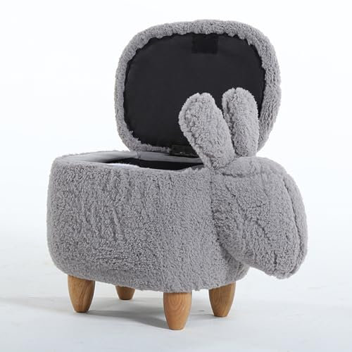 Tierischer Fußhocker Ottoman 16 Zoll Sitzhöhe Pelzige Schafe Gepolsterter Hocker Aufbewahrungsbox für Schlafzimmer, Wohnzimmer oder Eingangsbereich, Gray1