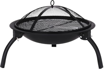 KONDELA Tragbare Feuerschale mit Grillrost und Funkenschutz | Feuerstelle für den Garten | 51 x 51 x 40 cm | Feuerkorb Outdoor | mit Grillplatte | Schwarz, Geschmiedetes Eisen/Stahl, 3,9 kg | Mildo