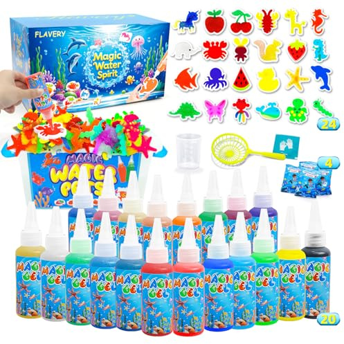 Flavery Magic Water Elf Kit, Squishy Maker Set with 20 Magic Gels and 24 Shape Molds, Water Gel Kit for Kids, Birthday Gifts, Party Favors
