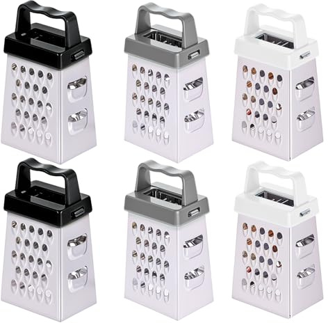 Ptwola 6 Pcs Mini Cheese Grater Professional Box Grater Stainless Steel Fine Coarse Handheld Slicer with 4 Sides Small Box Food Shredder Safe Zester for Kitchen Cheese Garlic Ginger Vegetable Potatoes