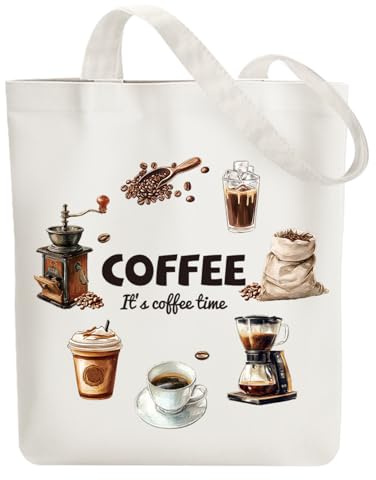 ANATTASOUL Bolsa de Tela Impresa Café, Tote Bag Tela Mujer,Shopper Algodón 38 * 40cm, Beige Bolsa de Transporte para Mujer, Saco Tote Bag de Lona Regalo
