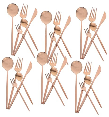 JECOMPRIS 30 Pièces Couverts Acier Inoxydable avec Finition Dorée Rose Couverts de Table Élégants Comprenant Fourchettes Couteaux et Cuillères Résistants et Faciles à Nettoyer pour Usage