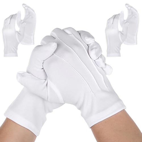 Xelsluthe 3 Paar Weiße Formelle Handschuhe für Herren und Damen, Dünn Uniform Handschuhe Nylon Kostümhandschuhe für Halloween Cosplay Band Formelle Smokings Zeremonielle
