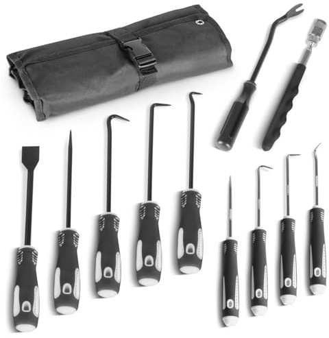 STAHLWERK Haken-Werkzeug-Set 12-teilig, Haken-Satz, magnetisches Teleskop | Nadelhaken, Dichtungshaken, Kfz-Pick-Set, Präzisionshaken, O-Ring-Werkzeug zum Entfernen und Einsetzen von Dichtungsringen