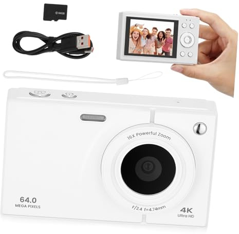 ROMISBABA Caméra Numérique Vintage Compacte avec Zoom et Mémoire Appareil Photo Portable Anti-tremblement pour Voyage Vlogging et Étudiants Blanche