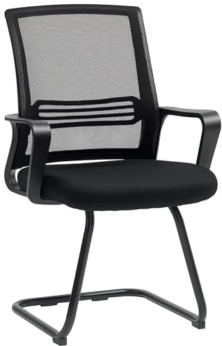 HOMCOM Besucherstuhl Bürostuhl mit Armlehne, Freischwinger Schwarz | Schwingstuhl, Kufenbasis, Ergonomisch, Bürostühle für Büro, Konferenzraum, Arbeitszimmer