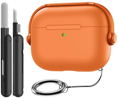 TiMOVO Custodia per AirPods Pro 3 con Chiusura di Sicurezza, Arancione | Custodia Protettiva Rigida con Design Musicale per Apple AirPods Pro 3a Generazione, con Kit di Pulizia e Portachiavi