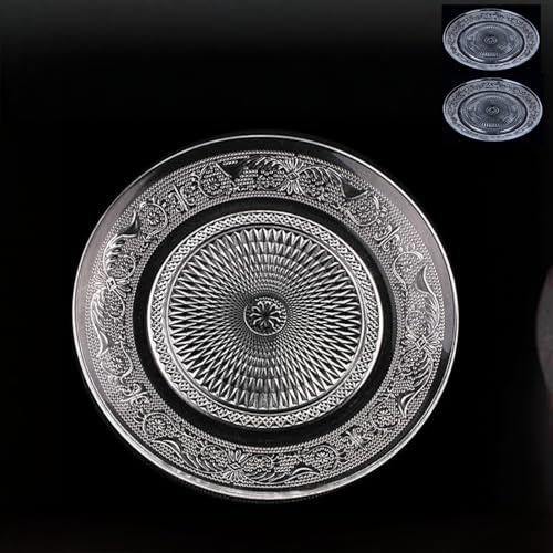 Piatti piani in vetro cristallo, 6inch, in vetro trasparente, per frutta secca, piatti da dessert con bordo in pizzo, per ristorante, feste in famiglia, 4 pezzi (2pcs round, 0inch)