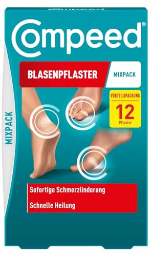 COMPEED Blasenpflaster Mixpack - 12x Hydrokolloid-Pflaster - 3 Größen | Vorteilspackung, Pflaster-Mix Set für Ferse, Vorderfuß & Zeh, schnellere Wundheilung*, sofortige Schmerz- & Drucklinderung