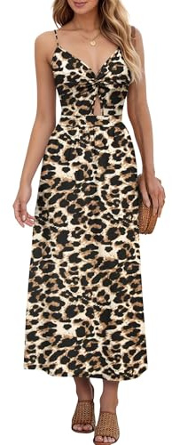 AUSELILY Robe Maxi d'Été Femme Plage V Col Twist Front Bretelles Épaghetti Poches Décontractée