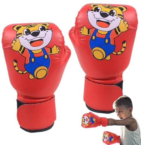Guantes de boxeo para niños, piel sintética transpirable, con patrón de dibujos animados, guantes de entrenamiento para niños de 3 a 12 años, jóvenes, niños y niñas para saco de boxeo