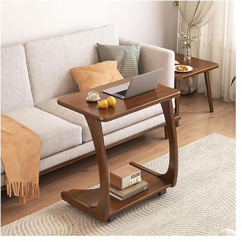 Escritorio móvil de pie, mesa móvil para laptop, estación de trabajo en forma de C con 4 ruedas para sofá, mesa multiusos para trabajo, café, aperitivos y libros