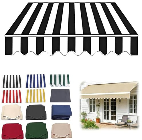 Lona De Repuesto para Toldo Exterior(Sin Marco),Tela de Repuesto para Toldos Manuales de Exterior Retráctil,Lona de Poliéster Impermeable para Terraza Balcón Terraza(Black White,16.5x5ft(5.0x1.5m))