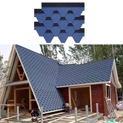 Tejas para techos, tejas asfálticas adhesivas color arena para cenadores,cobertizos,almacenes exteriores, gallineros,patios,establos y renovación de techos y balcones,100 x 32.5cm(Blue,42pcs)