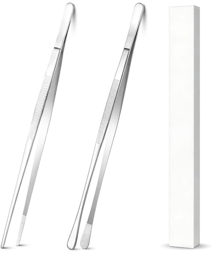 2 Stück Kochpinzette Edelstahl 30 cm, Küchenpinzette für präzises Greifen und Servieren, Grillzange für Küche und Grill, Lange Pinzette für Fleisch Fisch und Garnitur