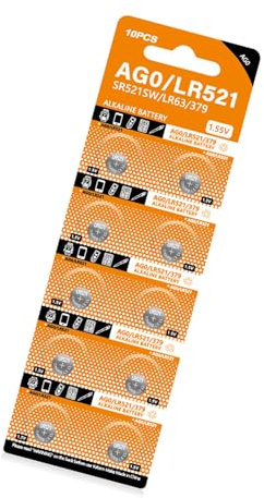 Hangsu Lot de 10 piles bouton alcalines AG0 1,55 V 32 mAh SR521SW LR521 SR521 AG521 S521E 521A pour montre, jouet, calculatrice, bouton