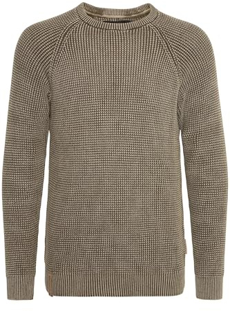 Indicode IDRockford Herren Pullover Strickpullover Grobstrick Pullover mit Rundhals-Ausschnitt Rippbündchen 100% Baumwolle Regular fit, Größe:2XL, Farbe:Dark Olive (644)