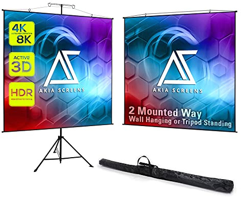Akia Screens 57 Portable Projector Screen with Tripod Stand & Carry Bag, 1:1 / 4:3 / 16:9 Retractable Projection Screen, 4K 8K HD Ready, Indoor Outdoor Home Theater & Office, AK-T57SLITE.