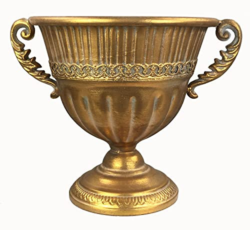 Trofeo ánfora Jarrón decorativo, jarrón de flores, de metal antiguo, vintage, decoración retro (LN52-2, 19 cm de alto), color dorado