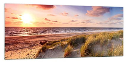 Moderne Impression sur Verre 100x40cm Image Tableau en Verre Decoration Murale mer plage dune Grand Tableaux Decoratifs Muraux Chambre Cuisine Panoramique Deco Cadre Salon Art Wall GAB100x40-3540
